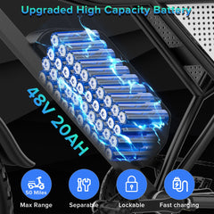 Ridstar Elektrofahrrad für Erwachsene, 1000-W-Motor, bis zu 30 Meilen pro Stunde / 50 Meilen, abnehmbarer 48-V-/20-Ah-Akku