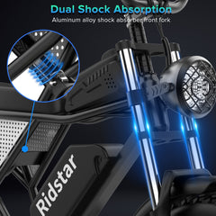 Ridstar Elektrofahrrad für Erwachsene, 1000-W-Motor, bis zu 30 Meilen pro Stunde / 50 Meilen, abnehmbarer 48-V-/20-Ah-Akku